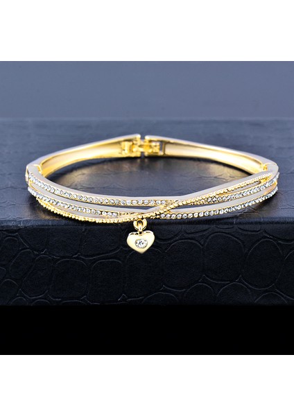 SL477J Sınleery Romantik Siyah Kalp Bilezik Kollar Kadınlar Için Altın Gümüş Renk Kristal Kalp Kolye Bilezikler Takılar Kadınlar Için Zd1 Ssc (Yurt Dışından)