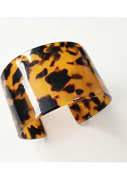 No.2 Boyutu Retro Abalone Leopar Akrilik Bilezik Kadınlar Remple Geometri Yuvarlak Açık Kol Bileziği Dişi Punk Takı Aksesuarı (Yurt Dışından)