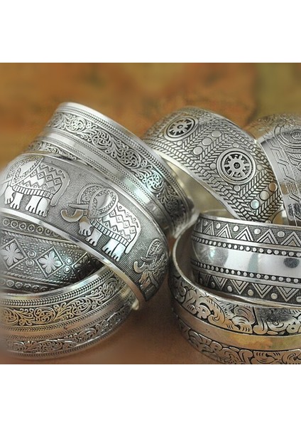 8- Retro Yeni Çingene Kare Çiçek Metal Tibet Gümüşü Retro Moda Kol Bileziği Kadınlar Için Noel Hediyesi (Yurt Dışından)
