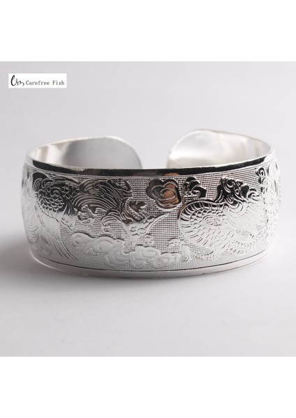 8- Retro Yeni Çingene Kare Çiçek Metal Tibet Gümüşü Retro Moda Kol Bileziği Kadınlar Için Noel Hediyesi (Yurt Dışından)
