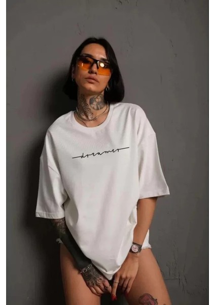 AYDOGANTICARET44 Unisex Bisiklet Yaka Baskılı T-Shirt - Beyaz