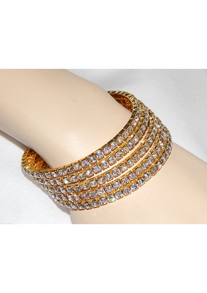 Altın Kaplama Spiral Düğün Takımı Taşlı Streç Bilezik Üst Kol Bileziği Altın Kaplama ve Gümüş Kaplama Brazaletes Pulseras Mujer (Yurt Dışından) fırsatları