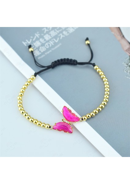 Kelebek - 04 2021 Yeni Gelen Kristal Kelebek Bilezik Femme Bakır Altın Renk Zincir Şans Bilezik Kadın Kızlar Takı (Yurt Dışından)