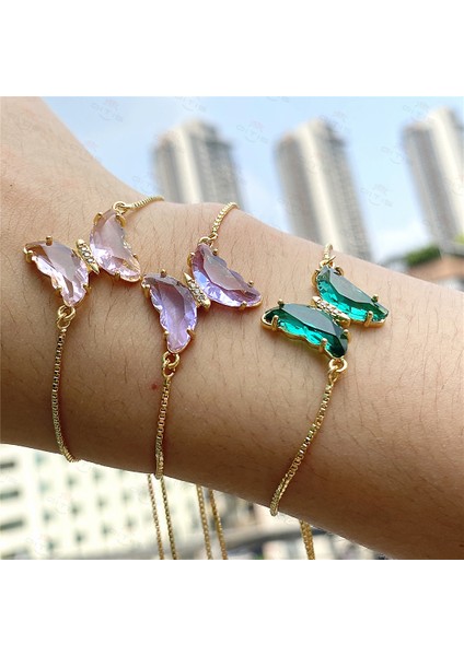 Kelebek - 04 2021 Yeni Gelen Kristal Kelebek Bilezik Femme Bakır Altın Renk Zincir Şans Bilezik Kadın Kızlar Takı (Yurt Dışından) fiyatları