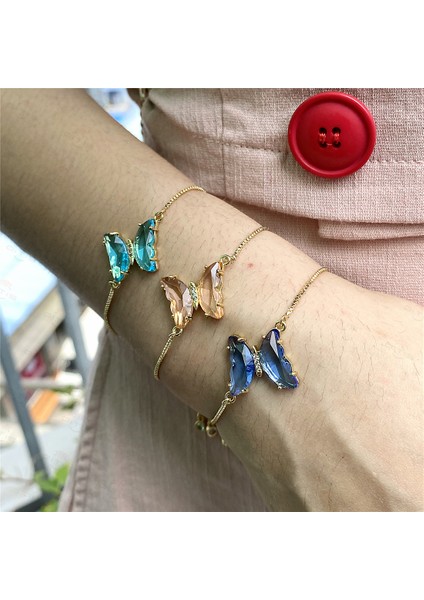 Kelebek - 04 2021 Yeni Gelen Kristal Kelebek Bilezik Femme Bakır Altın Renk Zincir Şans Bilezik Kadın Kızlar Takı (Yurt Dışından) fırsatları