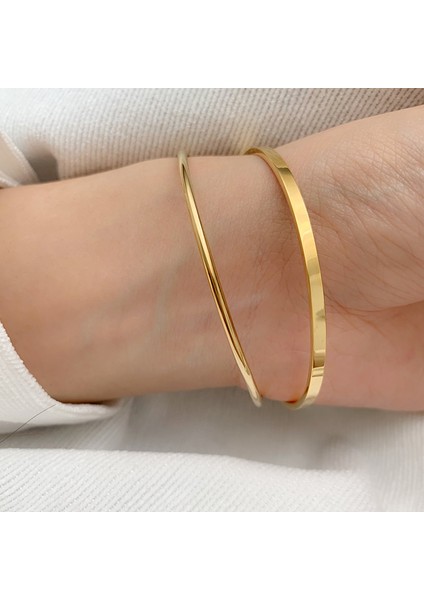 Kare Kenar 6.0cm Peri'nin Kutusu 2 Tasarım Yuvarlak Kare Kenarlı Ince Bilezikler Titanyum Çelik Daire Bilezik Altın Rengi Minimalist Bilezikler Kadınlar Için (Yurt Dışından) modelleri