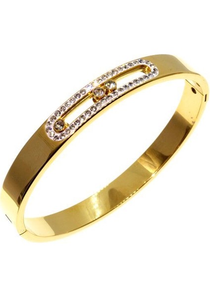 Altın Altın Kaplama Paslanmaz Çelik Kadın Bilezik Bileziği Kristal Kayan Lüks Düğün Parti Bant Kol Saati Takı Hediye (Yurt Dışından)