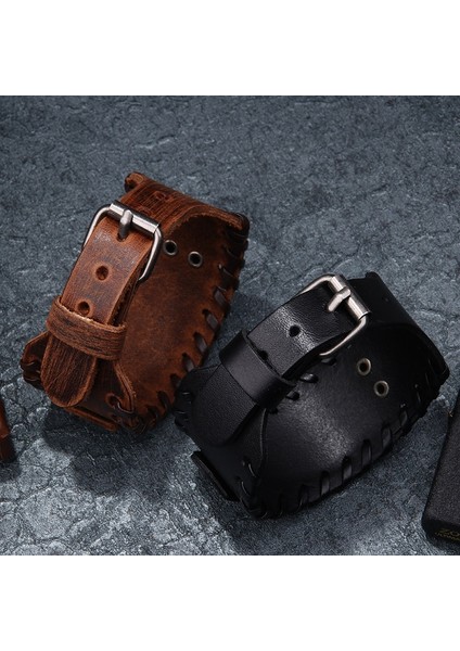 B(Bronz) Toten Tasarım Kuzey Viking Thor'un Çekici Bileklik Erkek El Örme Geniş Deri Bilezik Ayarlanabilir Bilezikler Punk Takı (Yurt Dışından)