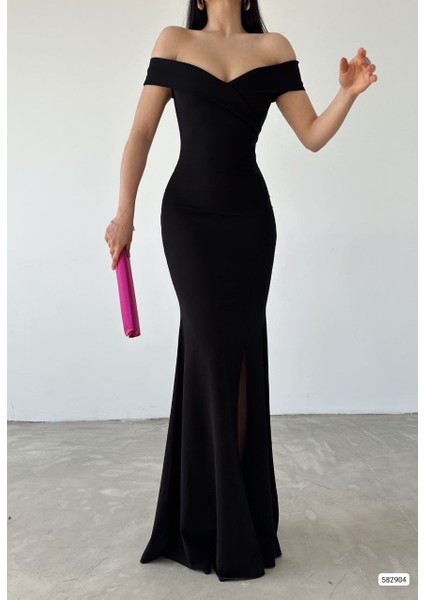 AYDOGANTICARET44 Kadın Dalgıç Kumaş Kayık Yaka ve Dekolte Detaylı Elbise fiyatları