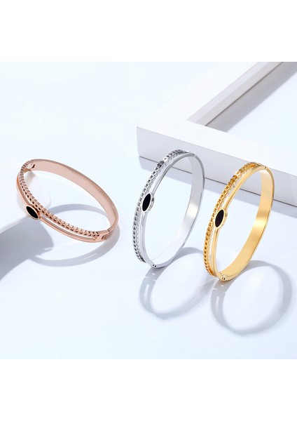 Altın Yaprak ve Oval Siyah Emaye Bilezik Paslanmaz Çelik Altın Renk Kadın Bileklik Takı Femme Hediye (Yurt Dışından) fiyatları