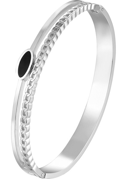 Altın Yaprak ve Oval Siyah Emaye Bilezik Paslanmaz Çelik Altın Renk Kadın Bileklik Takı Femme Hediye (Yurt Dışından) modelleri