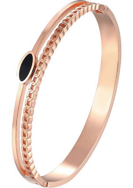 Altın Yaprak ve Oval Siyah Emaye Bilezik Paslanmaz Çelik Altın Renk Kadın Bileklik Takı Femme Hediye (Yurt Dışından) fırsatları