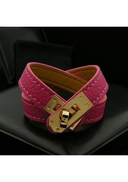 Gül Moda Deri Bilezik Sümenli Erkek Kadın Bilezikler Yüksek Çelik Titanyum Renkli Sevgililer Bileklik (Yurt Dışından)