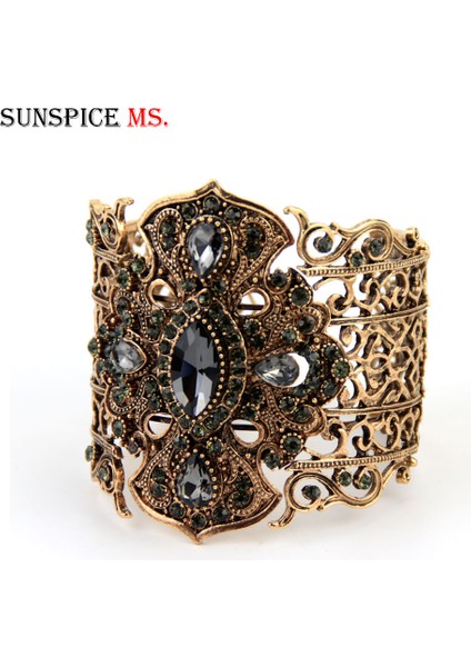 1788GRİ Sunspicems Türkiye Vintage Bilezik Kadınlar Için Retro Altın Renk Gri Kristal Bohemya Etnik Düğün Takı Parti Hediye 2020 (Yurt Dışından) indirimleri
