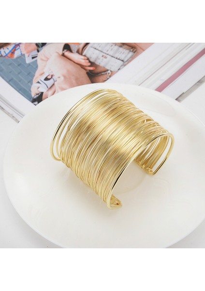 Altın Kadınlar Için Geniş Açık Kol Bilezikleri Punk Retro Altın Gümüş Renkli Büyük Bilezik Metal Tel Dize El Yapımı Takılar Dişi (Yurt Dışından) fiyatları