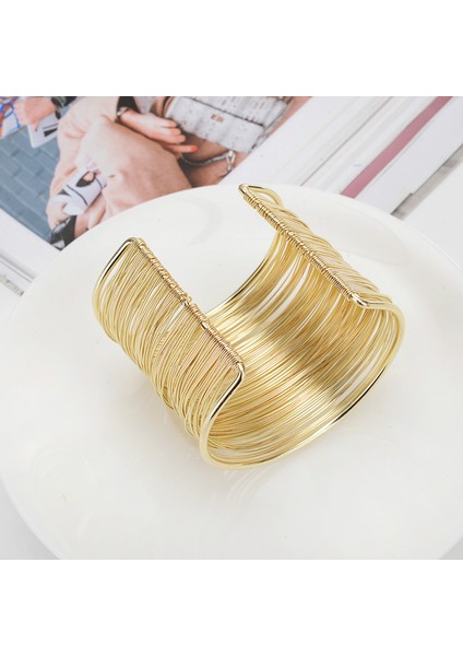 Altın Kadınlar Için Geniş Açık Kol Bilezikleri Punk Retro Altın Gümüş Renkli Büyük Bilezik Metal Tel Dize El Yapımı Takılar Dişi (Yurt Dışından) modelleri