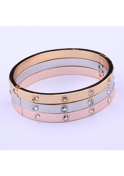 58-60MM Tarzı Gül Altın Rengi Gümüş Renk Altın Gül Altın Renk Taşlı Kristal Bilezik Klasik Kadın Kolluk Bilezik Moda Parti Takı (Yurt Dışından) fırsatları