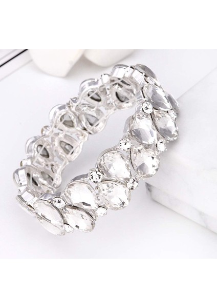 Siyah 16 Renkli Zarif Kristal Manşet Bilezik Gözyaşı Damla Bilezik Kadınlar Streç Bilezik Hint Gelin Düğün Kostüm Takı Hediye (Yurt Dışından) modelleri