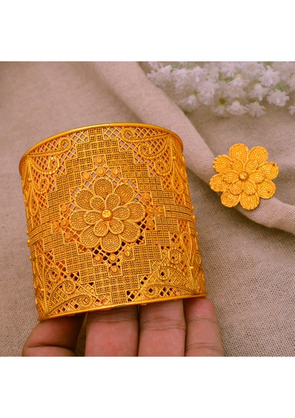 Altın Tarzı Altın Rengi 24K Fransa Lüks Dubai Ayarlanabilir Altın Renkli Kadın Bilezikleri Soğuk Renkli Bilezikler Düğün Bilezikleri Yüzük Bijoux Africaine (Yurt Dışından)