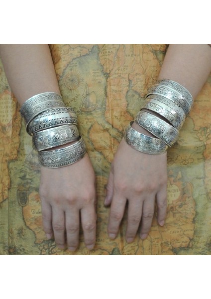 El Çantası Moda Gümüş Kaplama Boncuklu Bilezik Hayvan Şansları Boho Tibet Tarzı Kolluk Geniş Bilezikler Vintage Hint Kadın Takıları (Yurt Dışından) modelleri