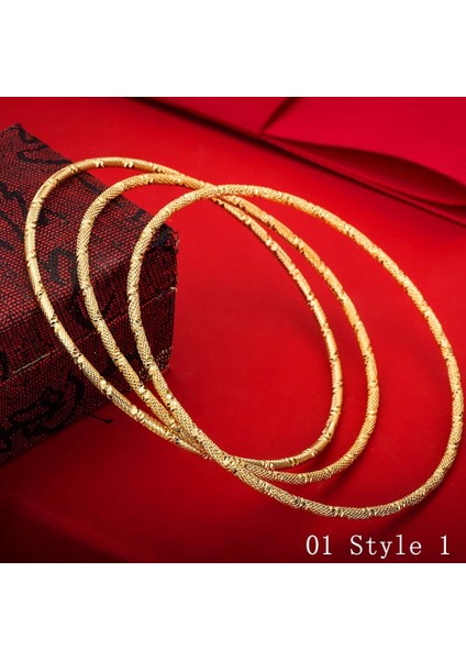 Stil 1 1 Adet Kadın Lüks Dubai Altın Bilezik 2mm Ince Bilezik Altın Büyük Bilezikler Kadın Moda Oyulmuş Takı Hediye (Yurt Dışından)