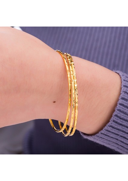 Stil 1 1 Adet Kadın Lüks Dubai Altın Bilezik 2mm Ince Bilezik Altın Büyük Bilezikler Kadın Moda Oyulmuş Takı Hediye (Yurt Dışından) modelleri