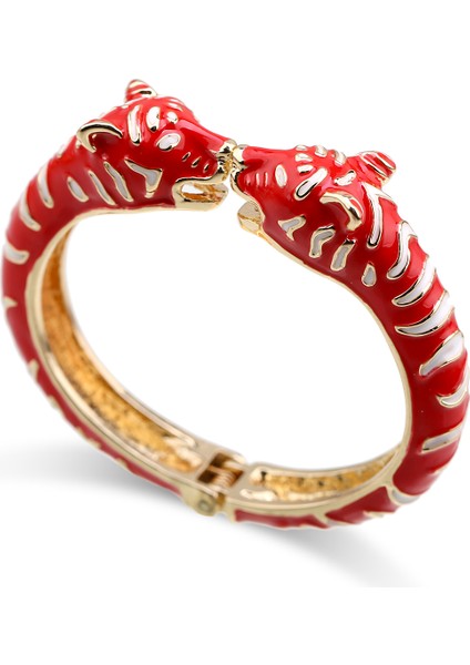 Gül-Siyah Kadınlar ve Kızlar Için Trend Çift Leopar Kafa Emaye Kolluk Bilezik Açıklama Bileziği Altın Kaplama Hayvan Bileziği Pulseira 3319 (Yurt Dışından)