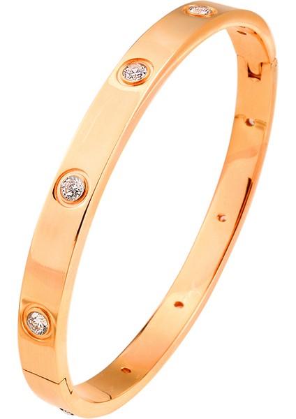 6mm Gül Rengi Kadınlar Için Açık Kolluk Paslanmaz Çelik Zirkon Taşlı Bilezikler Kristal Altın Kaplama Kolluk Bileklikler Trendy Bayan Kız Takı (Yurt Dışından)