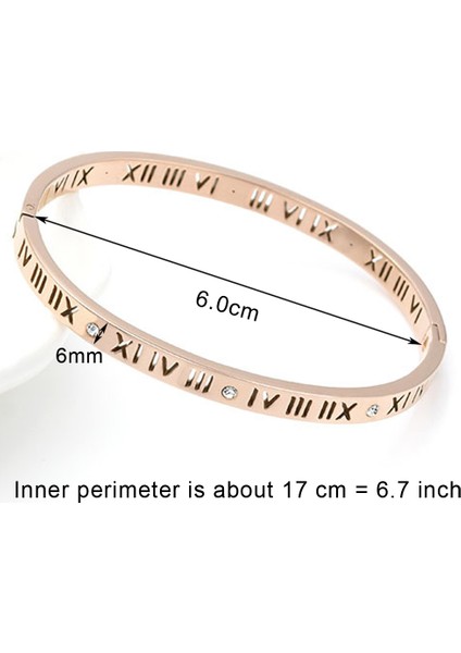 -Gül-6mm Kadın Erkek Moda Takılar Için Tasarım Paslanmaz Çelik Rose Gold Roma Rakamlı Bilezik - Roman Numaralı Bilezik Bileşimi (Yurt Dışından)