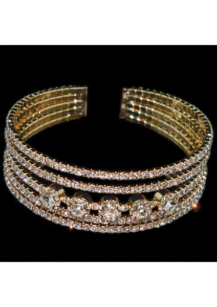 SZ-999-5SIRA-ALTIN Tam Rhinestone Sıra Kristal Açık Bilezik Çok Renkli Rhinestone Kadın Bilezikler ve Bilezikler Düğün Gelin Takı (Yurt Dışından)