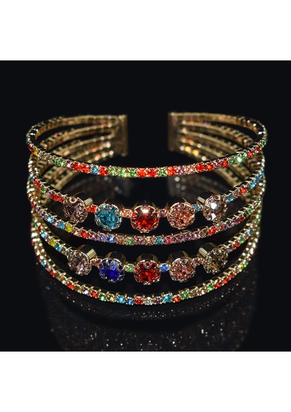 SZ-999-5SIRA-ALTIN Tam Rhinestone Sıra Kristal Açık Bilezik Çok Renkli Rhinestone Kadın Bilezikler ve Bilezikler Düğün Gelin Takı (Yurt Dışından) fiyatları