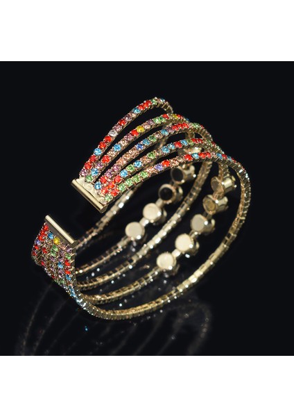 SZ-999-5SIRA-ALTIN Tam Rhinestone Sıra Kristal Açık Bilezik Çok Renkli Rhinestone Kadın Bilezikler ve Bilezikler Düğün Gelin Takı (Yurt Dışından) fırsatları