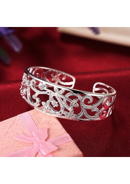 Kadınlar Için Saf Gümüş Bilezik Bileklik Ayarlanabilir Bileklik Zirkonya Bileklik Pulseira Femme Düğün Gelin Takıları (Yurt Dışından)