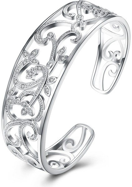 Kadınlar Için Saf Gümüş Bilezik Bileklik Ayarlanabilir Bileklik Zirkonya Bileklik Pulseira Femme Düğün Gelin Takıları (Yurt Dışından) modelleri