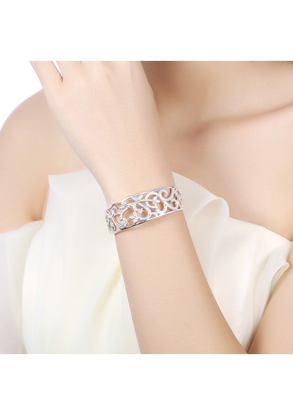 Kadınlar Için Saf Gümüş Bilezik Bileklik Ayarlanabilir Bileklik Zirkonya Bileklik Pulseira Femme Düğün Gelin Takıları (Yurt Dışından) fırsatları