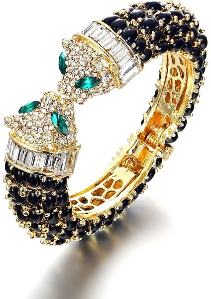 1-Siyah Leopar Kolluk Kadın Panter Bilezikler Hayvan Jaguar Hint Takıları Kadın Kristal Reçine Altın Parti Hediye Pulseras Mujer Mine (Yurt Dışından)