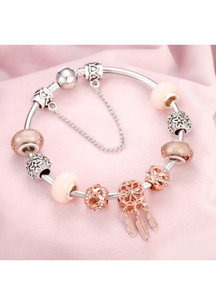 65 mm Tarzı B355 Lüks Kendin Yap Boncuk Gül Altın Kristal Bilezik ve Bilezik Kadın Kalp Arı Boncuklu Bileklikler Zincirli Bayan Pulsera Takı (Yurt Dışından)