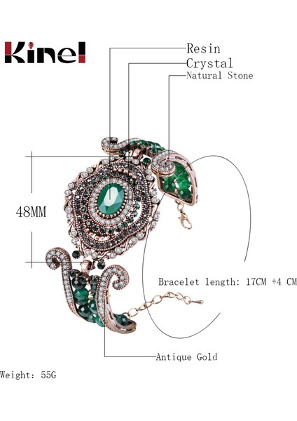 21CM Tarzı Yeşil Kinel Lüks Vintage Büyük Bilezik Yeşil Doğal Taş Kristal Boncuk Bilezik Kadınlar Için Moda Antika Altın Türkiye Takı Hediye (Yurt Dışından) modelleri