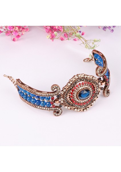 21CM Tarzı Yeşil Kinel Lüks Vintage Büyük Bilezik Yeşil Doğal Taş Kristal Boncuk Bilezik Kadınlar Için Moda Antika Altın Türkiye Takı Hediye (Yurt Dışından) fırsatları