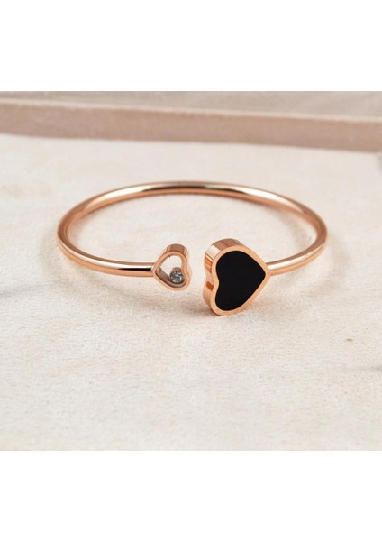 Siyah Yun Ruo Sıcak Satış Titanyum Çelik Takı Siyah Kırmızı Beyaz Kabuk Kalp Açık Bilezik Gül Altın Renk Kadın Doğum Günü Hediyesi Solmaz (Yurt Dışından)