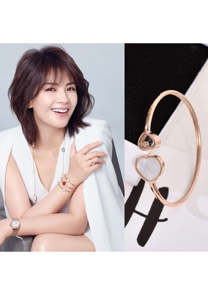 Siyah Yun Ruo Sıcak Satış Titanyum Çelik Takı Siyah Kırmızı Beyaz Kabuk Kalp Açık Bilezik Gül Altın Renk Kadın Doğum Günü Hediyesi Solmaz (Yurt Dışından) modelleri