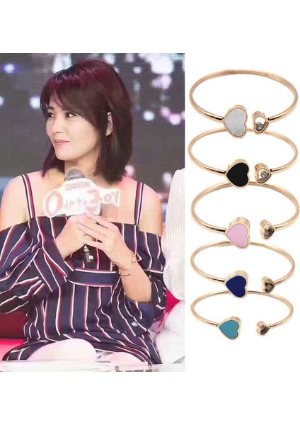 Siyah Yun Ruo Sıcak Satış Titanyum Çelik Takı Siyah Kırmızı Beyaz Kabuk Kalp Açık Bilezik Gül Altın Renk Kadın Doğum Günü Hediyesi Solmaz (Yurt Dışından) fırsatları