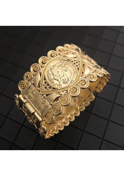 Tanrı 01 Cezayir Takı Kadın Bilezik Manşet Bilezik Sikke Bilezik Hollow Altın Boho Etnik Düğün Bijoux Hollow Çiçek Kol Bileziği (Yurt Dışından)