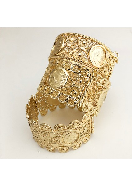 Tanrı 01 Cezayir Takı Kadın Bilezik Manşet Bilezik Sikke Bilezik Hollow Altın Boho Etnik Düğün Bijoux Hollow Çiçek Kol Bileziği (Yurt Dışından) fırsatları
