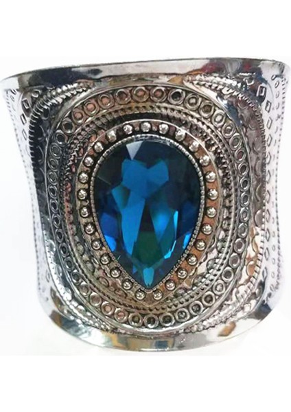 Mavi Kadınlar Için Vintage Bohemia Geniş Manşet Bilezikler ve Bilezikler Eski Pulsera Su Damlası Kristal Taş Bilezikler Türk Takıları (Yurt Dışından)