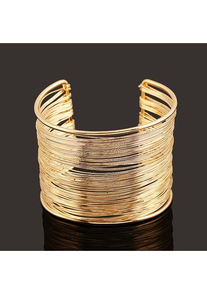 Altın Kadınlar Için Çok Katmanlı Geniş Bilezik Şık Tarzı Hoh Sahte Kolluk Retro Örgü Büyük Altın Bileklik (Yurt Dışından)