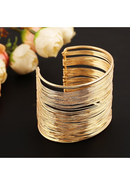 Altın Kadınlar Için Çok Katmanlı Geniş Bilezik Şık Tarzı Hoh Sahte Kolluk Retro Örgü Büyük Altın Bileklik (Yurt Dışından) modelleri