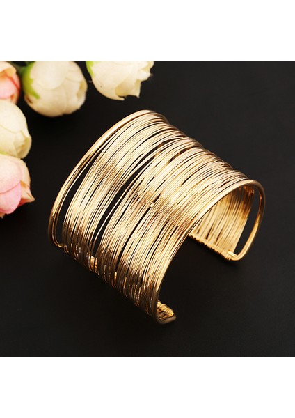 Altın Kadınlar Için Çok Katmanlı Geniş Bilezik Şık Tarzı Hoh Sahte Kolluk Retro Örgü Büyük Altın Bileklik (Yurt Dışından) fırsatları
