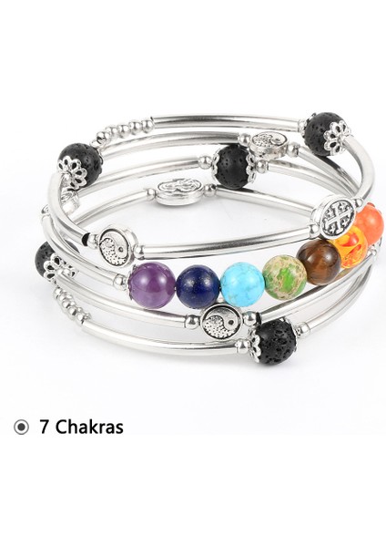 7 Çakra Kadınlar Için 4 Katmanlı Vintage Boho Doğal Taş Bilezikler Bakır Tüp Sarma Kristal Lava Taş Boncuk Bileklik Femme Takı (Yurt Dışından)