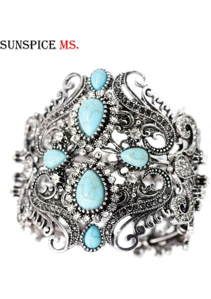 1467MAVI Kadınlar Için Vintage Reçine Geniş Bilezik Bileklik Türk Antik Altın Rengi Düğün Takı Hint Bileklik Joyas (Yurt Dışından) fiyatları